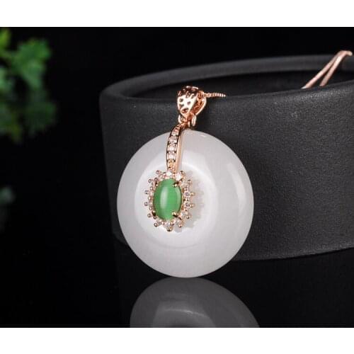 Natural jade hand-carved lucky green jade pendant necklace pendant jade necklace 925 sterling silver necklace jade jewelry