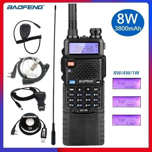 Walkie Talkie BAOFENG UV-5R 8W Portable CB Ham Radio Amateur VHF UHF Two Way Radio Transceiver 3800mAh Large Batery Hunting 10KM