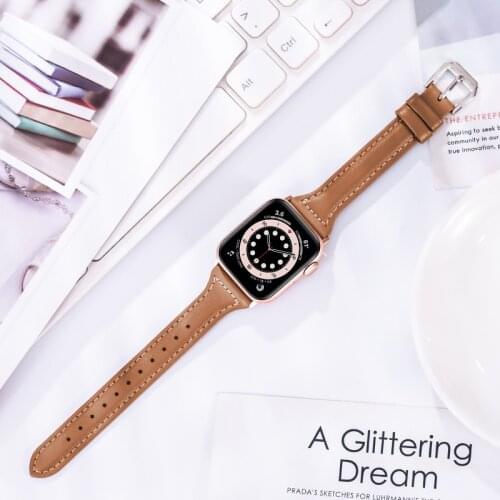 Slim Leather strap For Apple watch band 40mm 44mm 38mm 42mm 40 44 mm Genuine Leather bracelet iwatch serie 6 5 4 3 se band