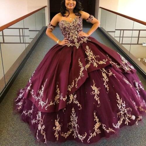 Luxurious Burgundy Lace Beaded Quinceanera Dresses Ball Gown Party Prom Gown Sweetheart Tulle Evening Sweet 16 Dress Custom Size