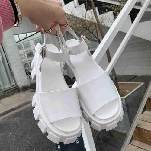 Women Brand Sandal Female Model T Station Catwalk Concise Shoes 6CM High Thick Heels Waterproof Head Sandals Summer Gear Shoes