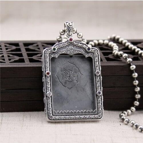 Silverware S925 Sterling Silver Small Cartoon Black Box Pendant Male Female Models Retro Thai Silver Pendant