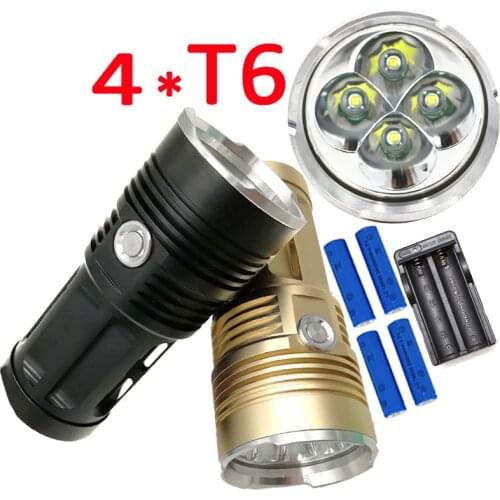 5 Modes 4x XM-L T6 LED Flashlight 4200LM Tactical lanterna Night Light Camping Hunting Torch Lamp +4x 18650 Battery +Charger