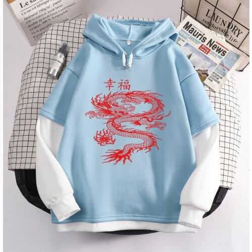 Dragon Print Sweatshirt Women Hoodie Girls Hoodies Patchwork Womens Korean Oversize Pullover Vintage Streetwear Grunge Clothes