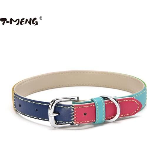 T-MENG New Dog Collars Adjustable Padded Genuine Leather Pet Collar For Dog Training Outdoor Comfortable Dog Necklace For Pet