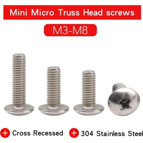 3-40 PCS Cross Recessed Truss Head Machine Screw M3 M4 M5 M6 M8 304 Stainless Steel Material Mushroom Pan Head Phillips Screws