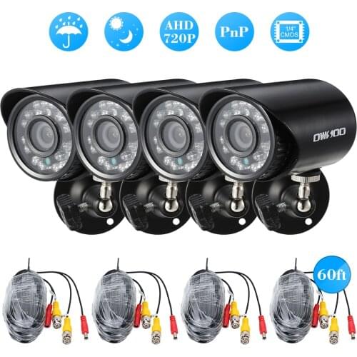 OWSOO 4*720P 1500TVL AHD Waterproof CCTV Camera + 4*60ft Surveillance Cable Support IR-CUT Night View for Home Security System
