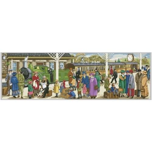 Higher Cotton Top Quality Lovely Hot Selling Counted Cross stitch Kit Busy Railway Train Station Travel Farewell csc