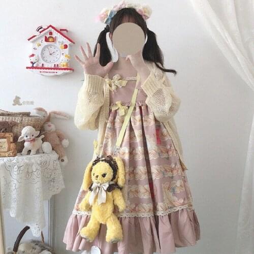 Japanese Kawaii Dress Fairy Pink Victorian Princess Soft Girl Cute Waist Ruffled Jsk Summer Lolita Baby Doll Dresses For Woman