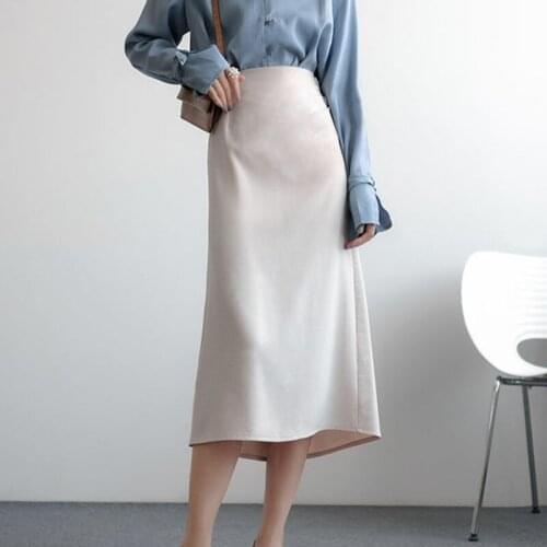 2021 High Waist Elegant Women Summer A-Line Long Skirt Chic Women Vintage Satin Skirt Women