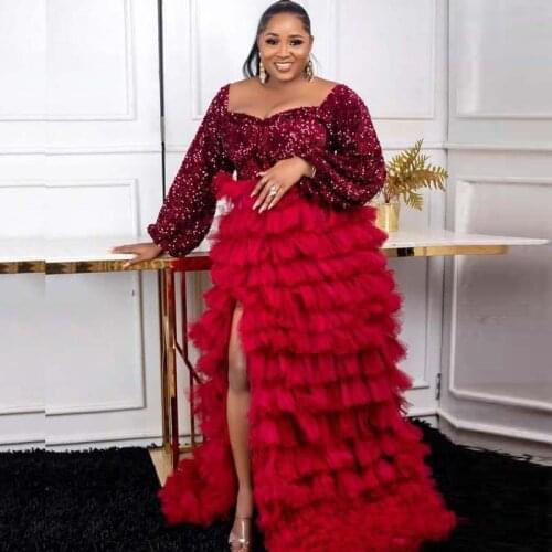 Dark Red Tulle Long Skirt Puffy Tiered High Split Prom Skirts Party Gown Women Tutu Black Girl Maxi Wedding Skirt Custom Made