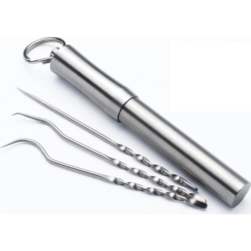 3PC304 Stainless Steel Toothpick Portable Toothpick Bottle Tooth Cleaning Oral Care Fruit Fork Outdoor Camping Tool Sealed Box