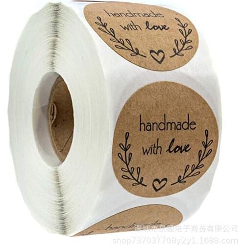 1 inch Round Seal Sticker Kraft Paper Adhesive Label "Handmade with love" Baking Food Package Stickers Stationery Sticker 500Pcs