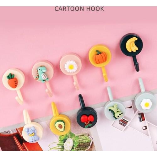 10Pcs Cartoon Wall Hooks Hanger Strong Adhesive Towel Hook Plastic Key Holder Organizer For Kitchen Gadgets Home Decor