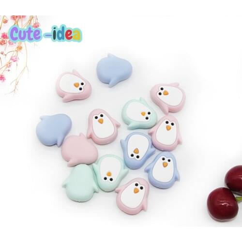Cute-Idea 10PCs Penguin Silicone Beads Teether Pacifier Chain Pendants BPA Free Chewable Teething Soft Baby Product Food Grade
