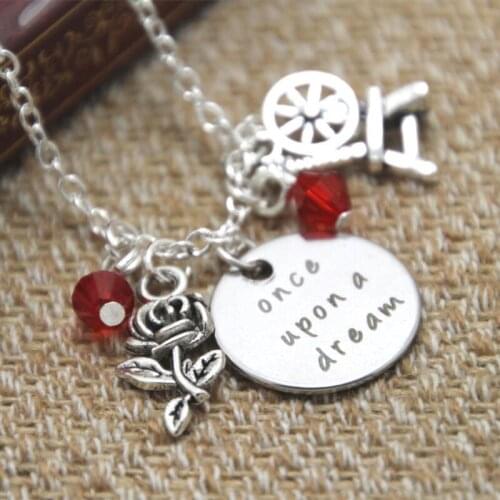 12pcs/lot Sleeping Beauty Inspired Necklace Once Upon A Dream Princess Aurora Silver colored crystals jewelry