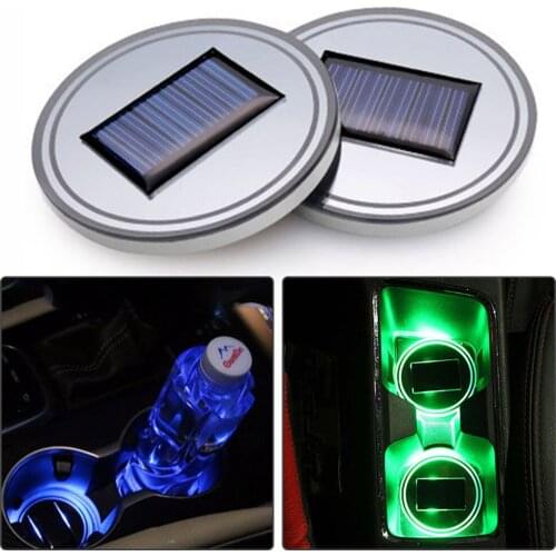 2PCS Car Accessories Interior Cup Coasters For Cup Holder Solar Energy LED Light Drinking Glasses Coffee Bottle Cup Holder Shelf