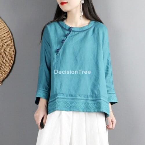 2021 female linen cotton chinese traditional national tops loose hanfu blouse women vintage soft blouse chinese blouse hanfu