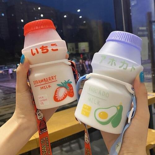 450ml Yogurt Plastic Water Bottle Tour Fruit Drinking Bottle Cute Kawaii Milk Yakult Cup Mugs Portable Kids Anti Fall Water Cup