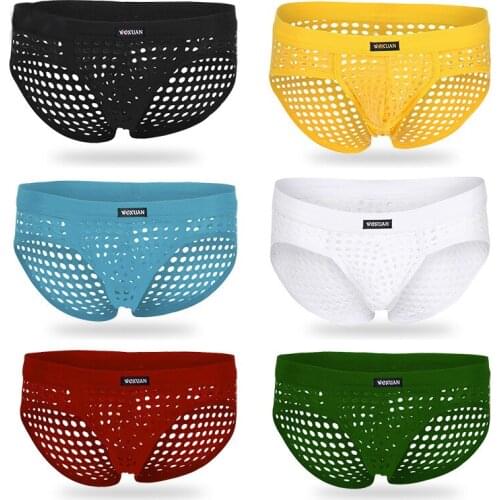 6PCS Fishnet Underwear Hollow Out Mesh Breathable Men Briefs Sexy Transparent Slip Homme Calzoncillos Gay Panties Bikini Tanga