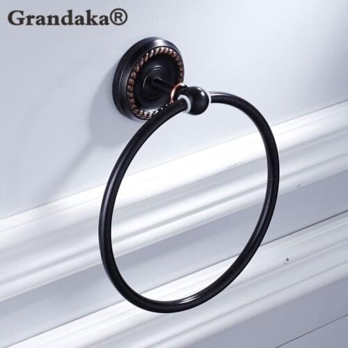 AnriqueBlack Design Brass Towel Rings Towel Holder Bathroom Accessories Wall Mounted Round Storage Rack Bathroom