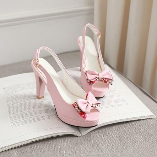 Big Size ladies summer platform sandals women shoes woman Back empty bow fish mouth waterproof stand