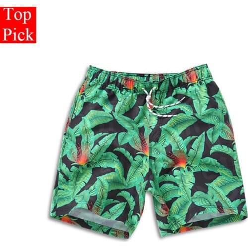 Green leaves printed Quick Drying Beach Shorts Swimwear Men New Mens Surf Swim Boxer Mens Swimming Trunks for Bathing YK67