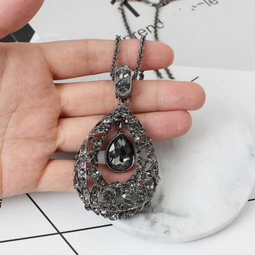 Water Drop Crystal Long Necklace Fashion Jewelry Glamour Temperament Pendant Bohemian Necklace Female Elegant Long Necklace
