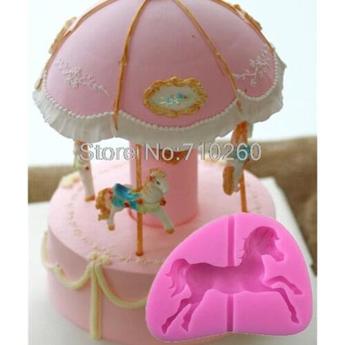 E123 Carousel Horse Silicone Fondant Mold Soap Cake Decor Chocolate Baking Moulds