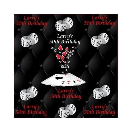 Custom Casino 40th 50th Birthday Poker Silver Cards Adult Tufted Black photo backdrop Computer print party background