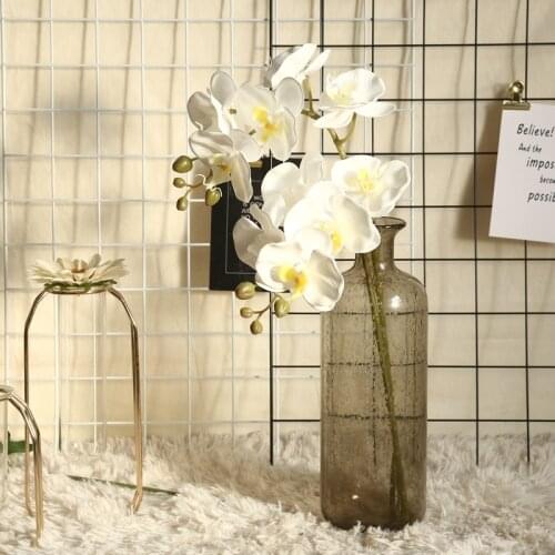 Artificial Silk White Orchid Flowers Butterfly Moth Phalaenopsis Fake Flower for Wedding Home Festival Decoration High Quality