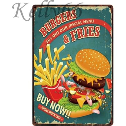 [ Kelly66 ] Burgers & Fries best Hamburger Metal Sign Tin Poster Home Decor Bar Wall Art Painting 20*30 CM Size y-1722