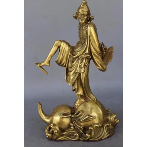Chinese Fengshui Copper Taoism Mad Monk Jigong Wine Buddha Gourd Statue
