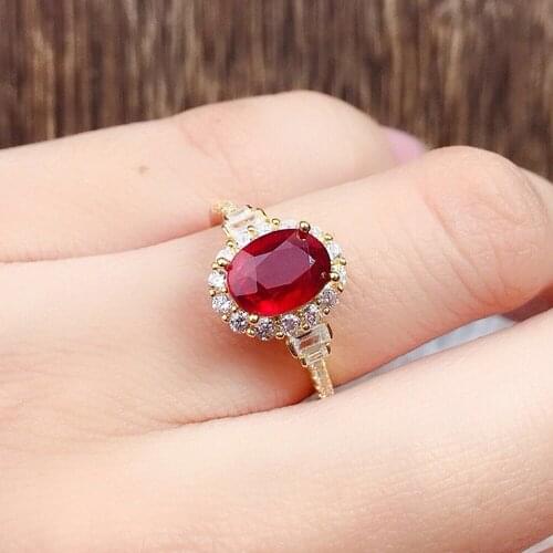 Classical Fashion Red Crystal Ruby Gemstones Diamonds Rings for Women 14k Gold Color Jewelry Bague Bijoux Party Gift Accessories