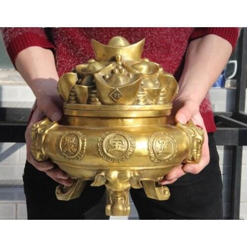 Brass Copper Fengshui Auspicious Yuanbao Money Elephant Incense Burner Censer