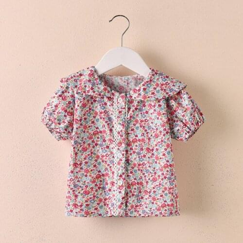Summer Shirts For Girls Childrens Clothing Fashion Flower Short Sleeve Baby Kid Cotton Blouse And Shirt Turn Down Collar Blouse