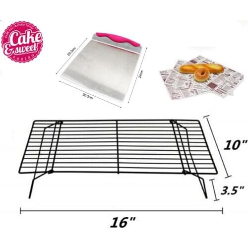 7pcs/set Stainless Steel Large Cake Lifter Spatula Pizza Dough Scraper Cutter +5pcs Food Wax Paper+1 Cooling Rack Baking Tool