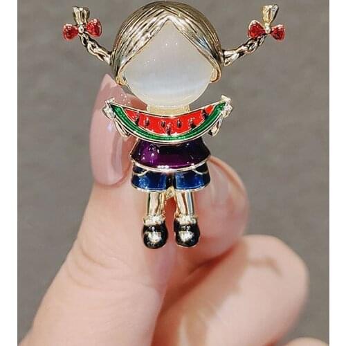 Cute little girl eating watermelon opal brooch woman collar pin pin decoration sweater accessories brooches