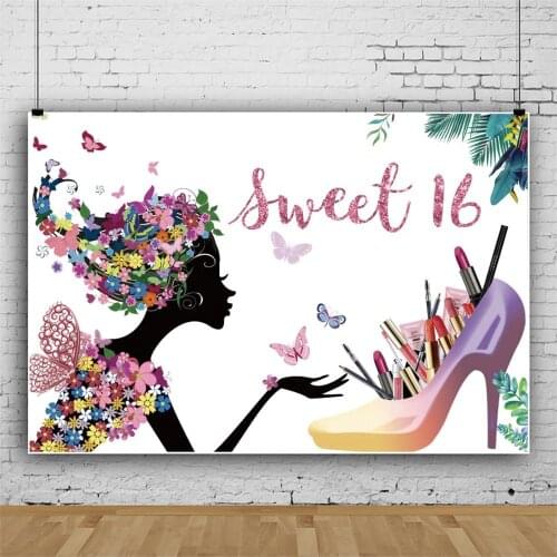 Sweet 16 Birthday Party Glitter Background Decoration 16th Birthday Party Wall Decor Event Backdrop Banner