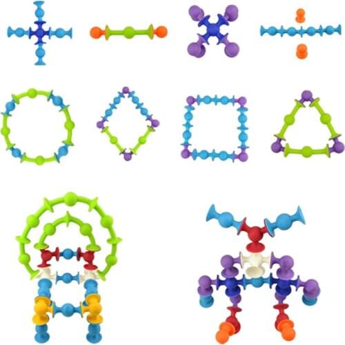 50pcs Soft Building Blocks kids DIY Pop sucker Silicone block Model Construction Toys Creative Gifts For Children Boy Girl