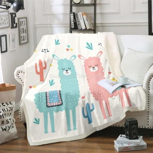 Cartoon Alpaca Panda Blanket 3D Print Plush Throw Sherpa Fleece Kids Baby Blankets Bedspread Bedding Square Picnic Wool Soft