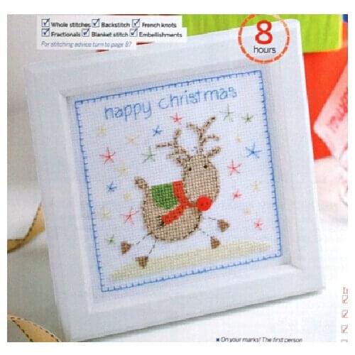 Diy needlework embroidery cross stitch kit counted 14ct beginner cartoon happy Christmas reindeer snow handmade gift house decor
