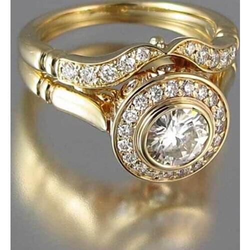 Luxury Ring Set White Round Zircon Ring Rhinestone Ring Anniversary Gift Bridal Engagement Wedding Ring Jewelry