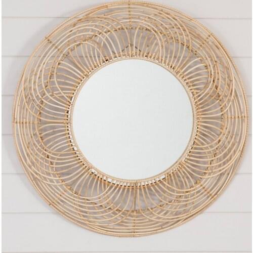 Handmade rattan flower-shaped wall decoration mirror