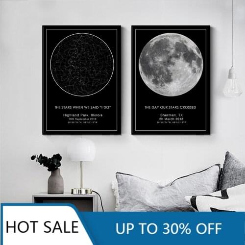 Custom Star Map Night Sky Canvas Painting Wedding Gift Constellation Nursery Wall Art Poster Christmas Bedroom Home Decor