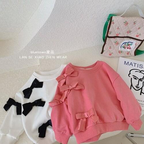 2021 new style girls boys bow sweatshirt autumn fashion cotton full sleeve kids t-shirt 2-8 years