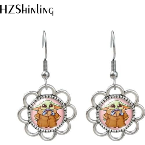 2021 New Arrival Lovely Baby Yoda Star Wars Aliens Baby Loves Frog Glass Dome Jewelry Sunflower Fish Hook Earrings