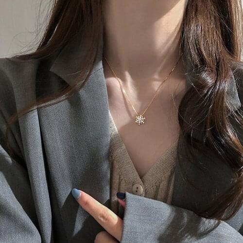 Flash Cubic Zircon Snowflake Pendant Necklace Fashion Clavicle Chain Rose Gold Silver Color Necklace For Women