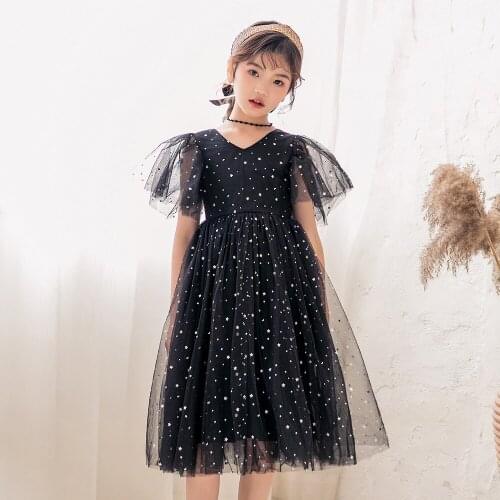 New Girls Fairy Dress for Birthday Gift Summer Children Clothes Girls Blingbling Stars Mesh Dresses for Wedding Elegant Dress