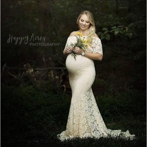 Maternity Lace Shoulderless Dresses Photo Shoot Pregnancy Dress Photography Baby Shower Maxi Gown Wedding Pregnant Women Clothes